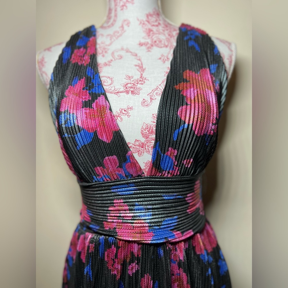 Bershka Metallic Black Festive Floral Print Zip Up Romper S - Picture 2 of 8